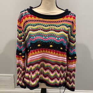 LaSeine Colorful Knitted Long Sleeve Sheer Blouse - Size Medium